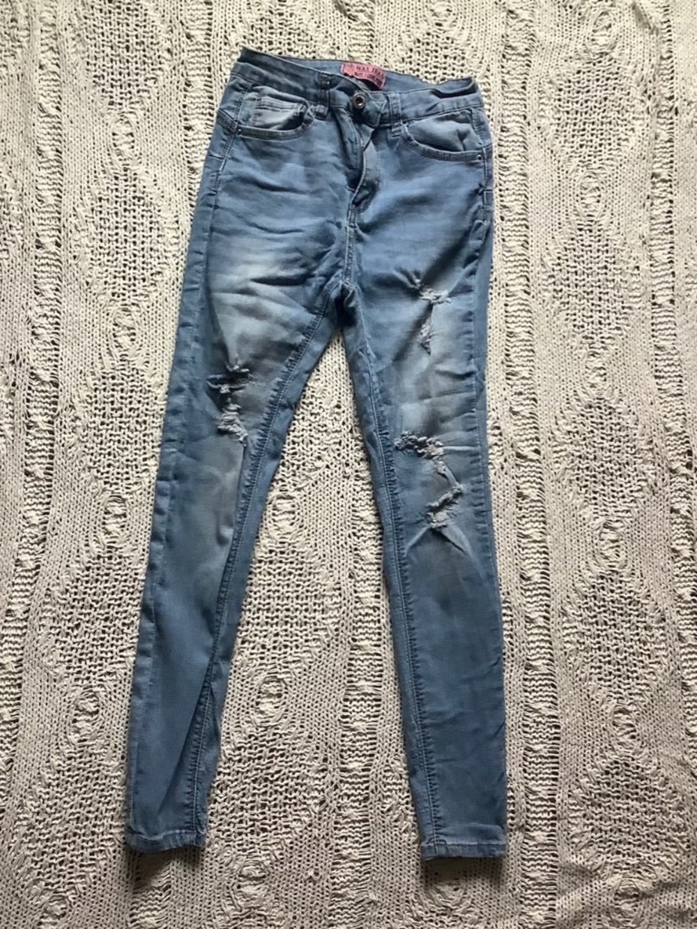 xs high waisted light blue Jean denim wash ripped distressed skinny jeans skinny